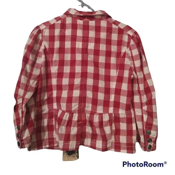 R &R Dakota  Red & white checkered waist length blazer with 3/4 sleeve - Picture 2 of 12
